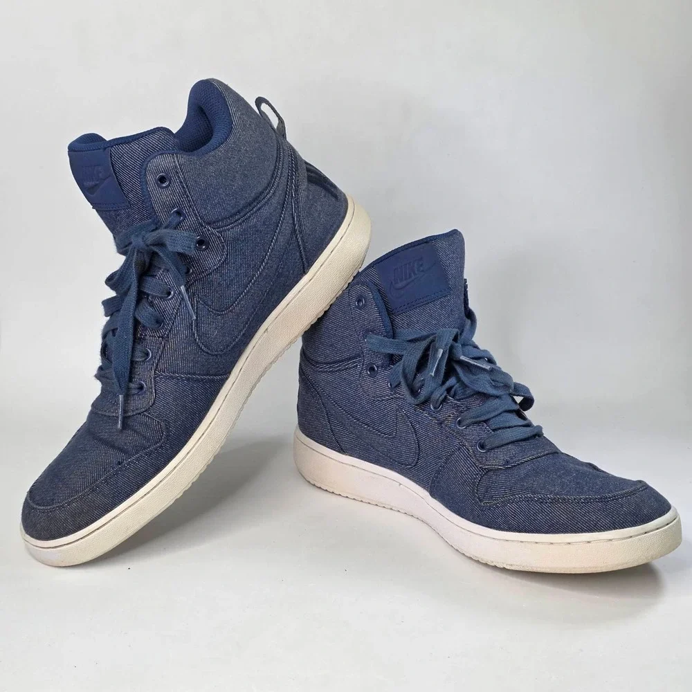 Nike Court Borough Mid Blue Denim High Top Sneakers Shoes 844884-400 Men's 11.5